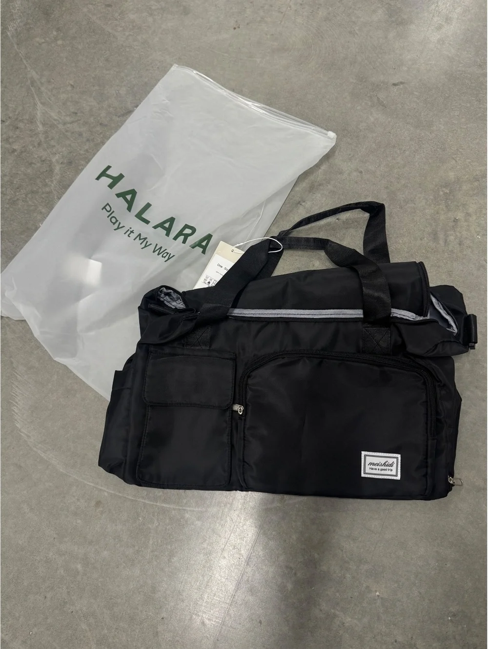 Halara Black Multi-Pocket Travel and Gym Duffel Bag